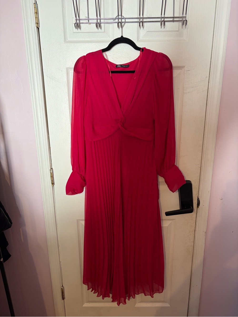 Zara bright red Twisted Front Pleated Midi Dress